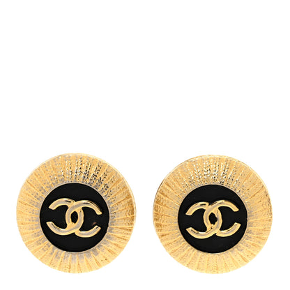 Chanel CC Round Clip On Earrings Black Gold 1 of 4