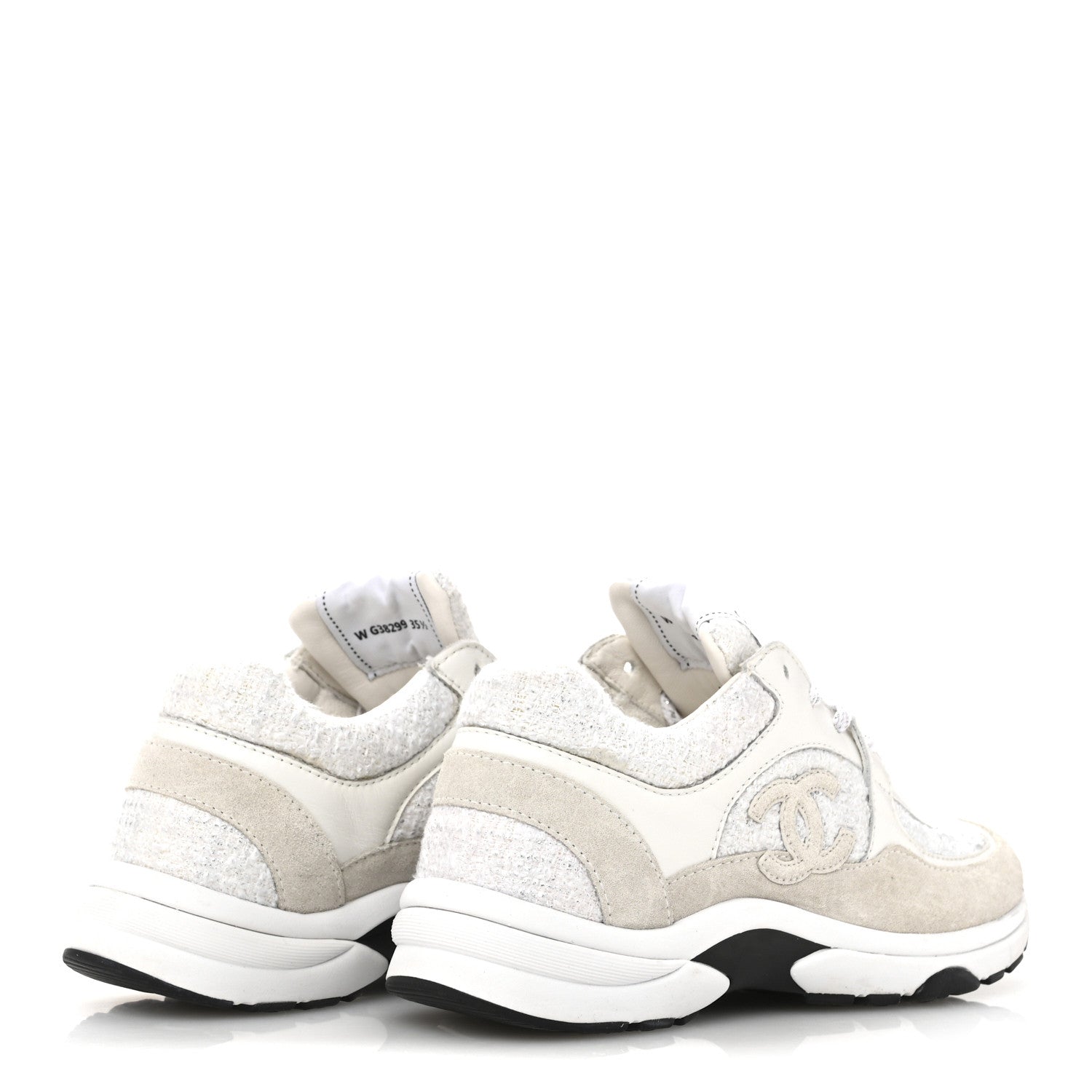 Chanel Painted Iridescent Cotton Tweed Suede Calfskin Womens CC Sneakers 35.5 White Silver Multicolor 5 of 9