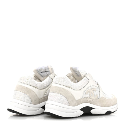 Chanel Painted Iridescent Cotton Tweed Suede Calfskin Womens CC Sneakers 35.5 White Silver Multicolor 5 of 9