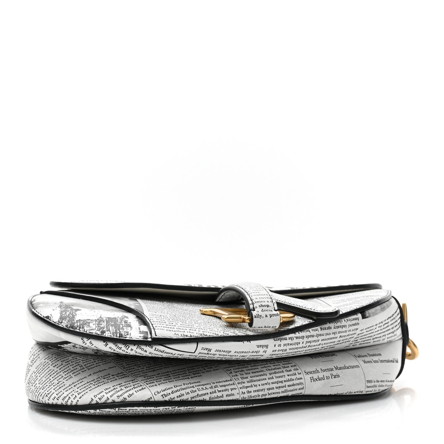 Christian Dior Calfskin Newspaper Printed Saddle Bag With Strap Black White 4 of 10