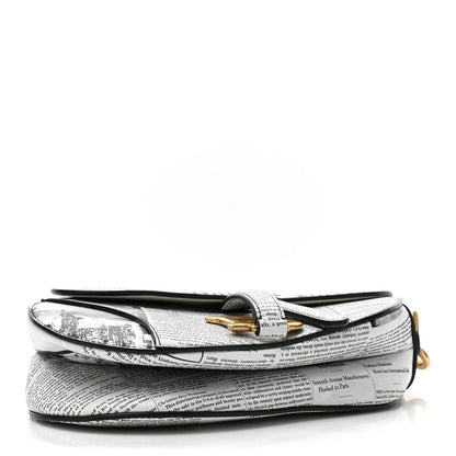 Christian Dior Calfskin Newspaper Printed Saddle Bag With Strap Black White 4 of 10