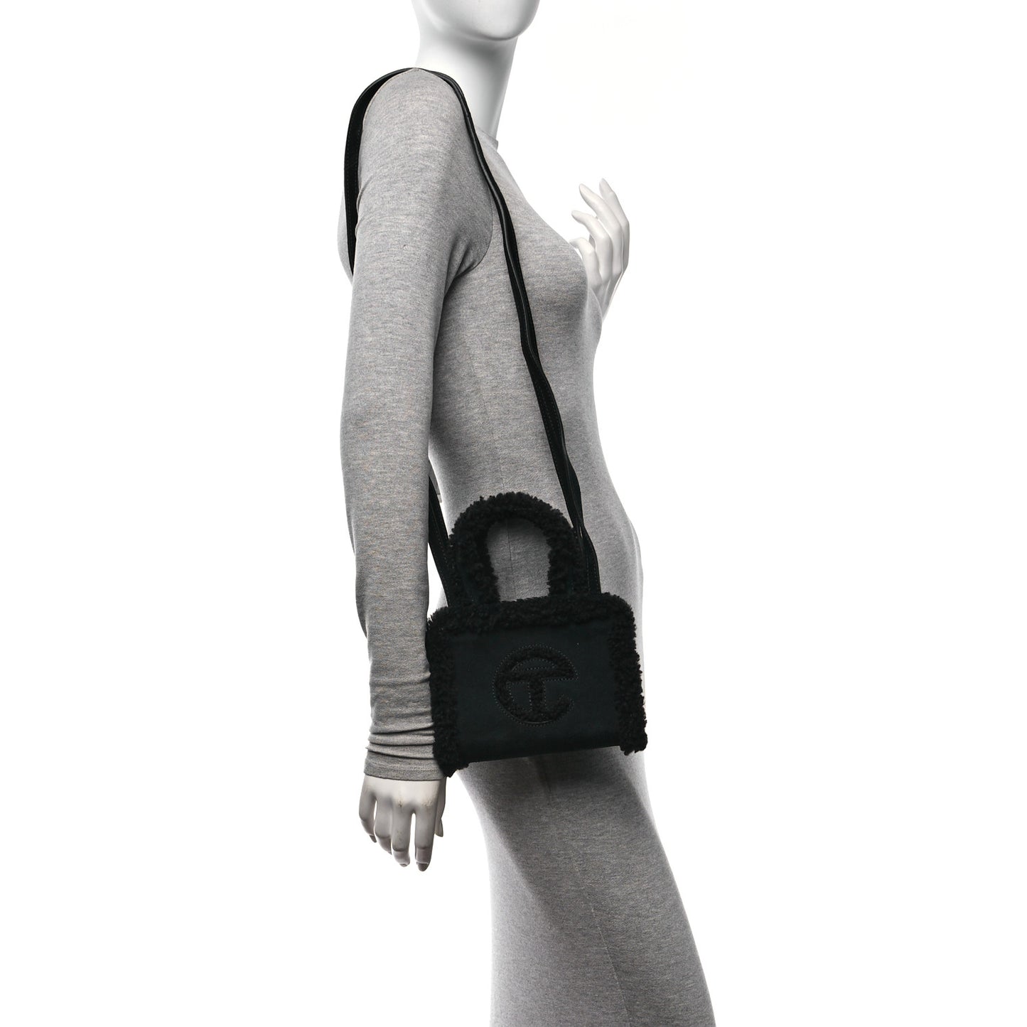 X UGG Suede Shearling Small Shopping Bag Black