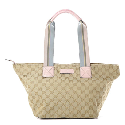 Gucci GG Monogram Medium Web Handle Bucket Tote Pink Blue 1 of 17