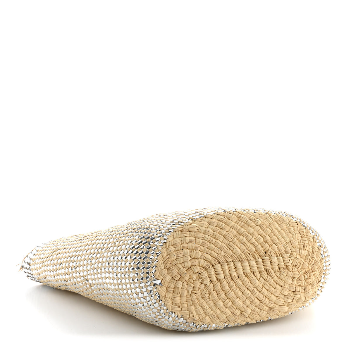 Calfskin Raffia Paulas Ibiza Sparkling Metallic Anagram Basket Tote Bag Natural Silver