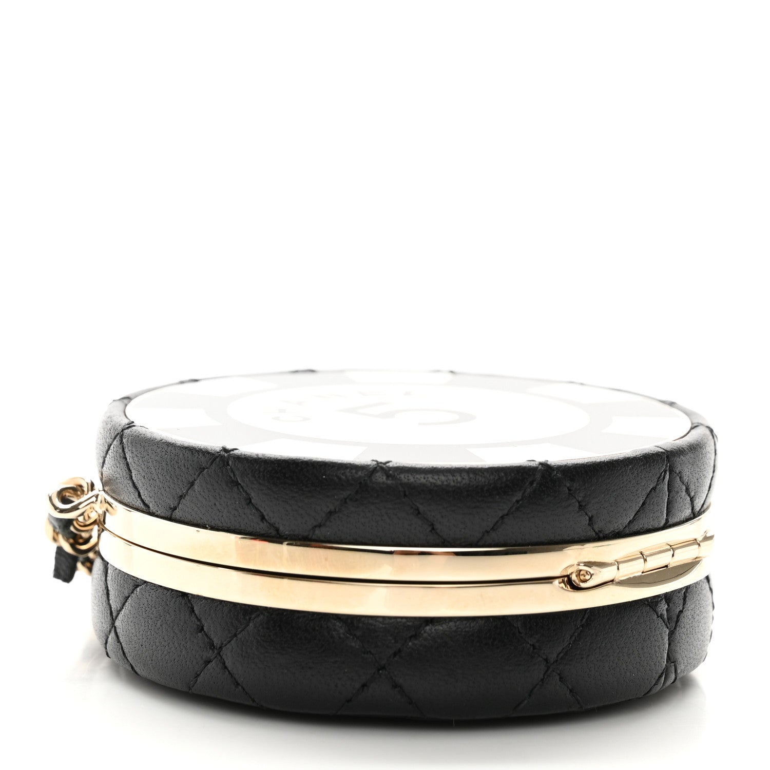 Chanel Lambskin Enamel Quilted Round Poker Chip Clutch With Chain Black White 4 of 11