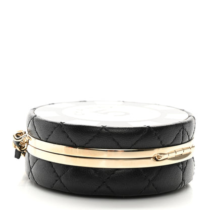 Chanel Lambskin Enamel Quilted Round Poker Chip Clutch With Chain Black White 4 of 11