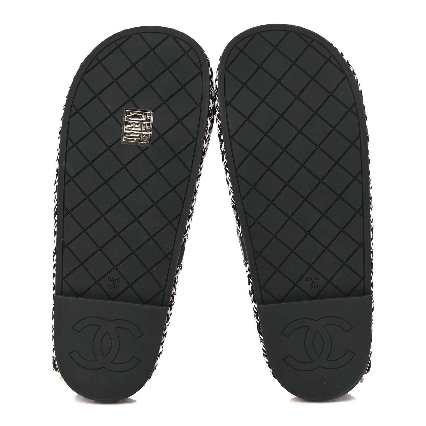 Cord Lambskin Quilted Logo Sandals 38 Black White