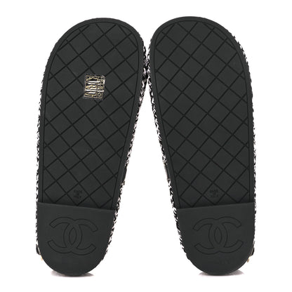 Chanel Cord Lambskin Quilted Logo Sandals 38 Black White 5 of 8