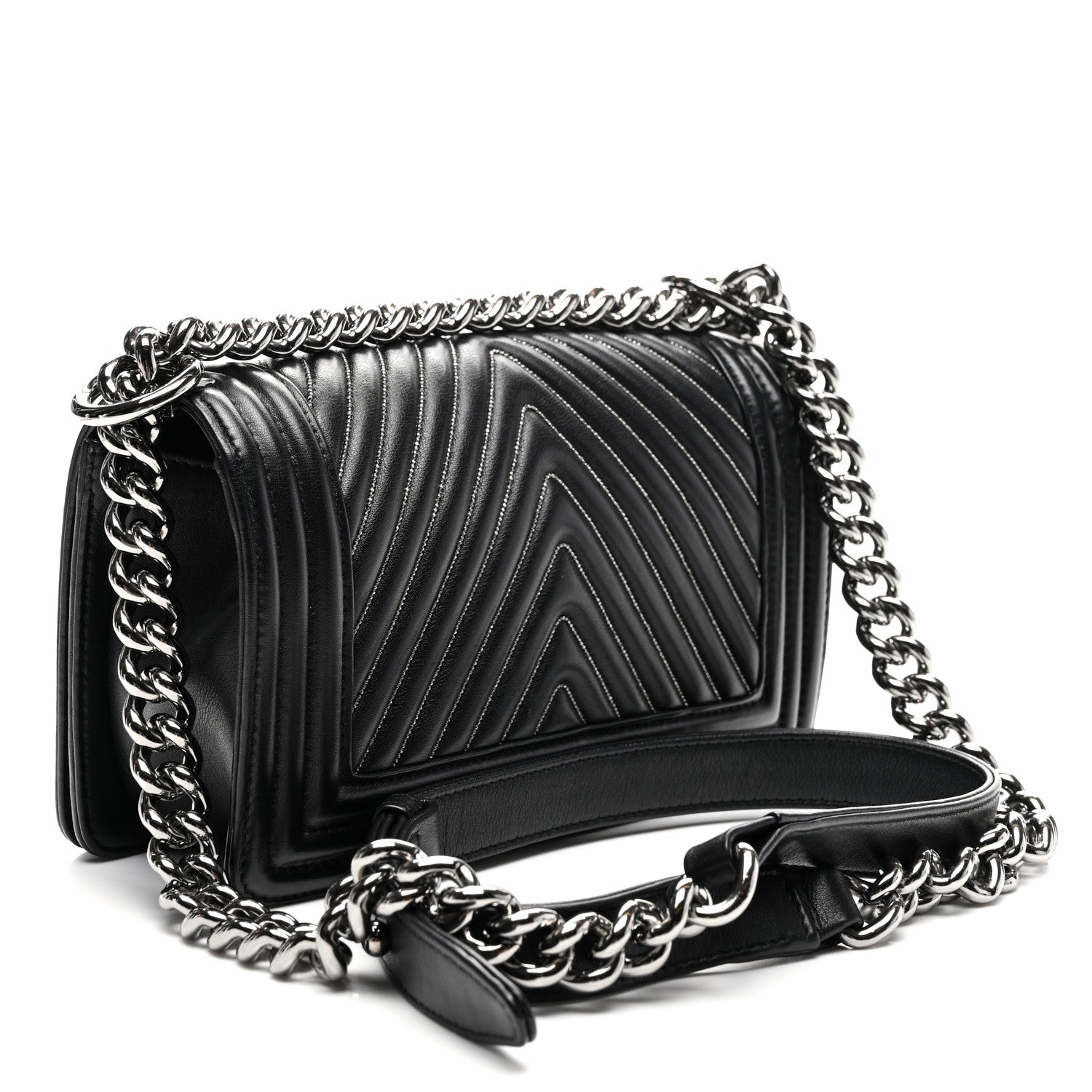 Chanel Calfskin Chain Chevron Small Boy Flap Black 3 of 10