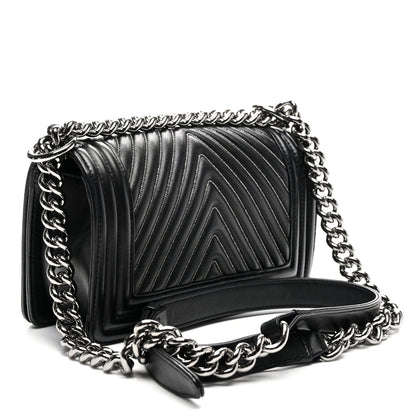 Chanel Calfskin Chain Chevron Small Boy Flap Black 3 of 10