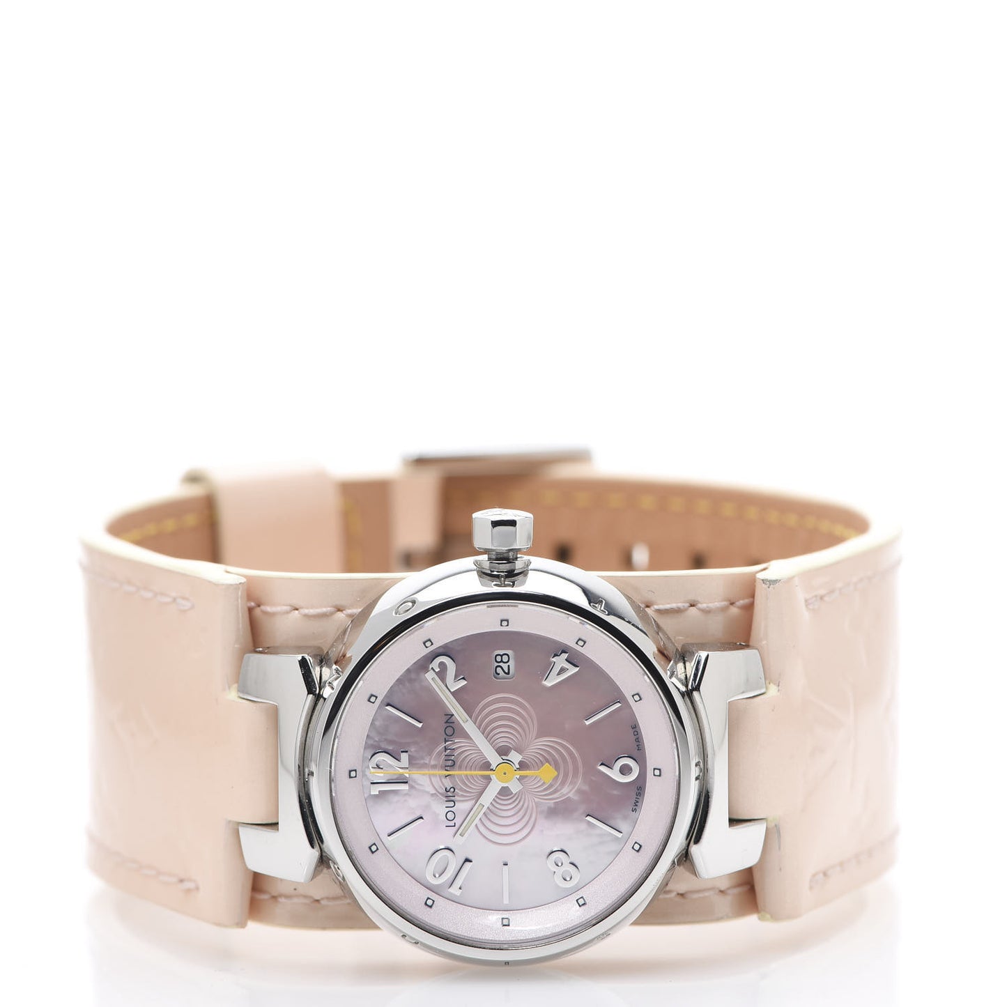 Stainless Steel Vernis Pink Mother of Pearl 28mm Tambour Quartz Watch