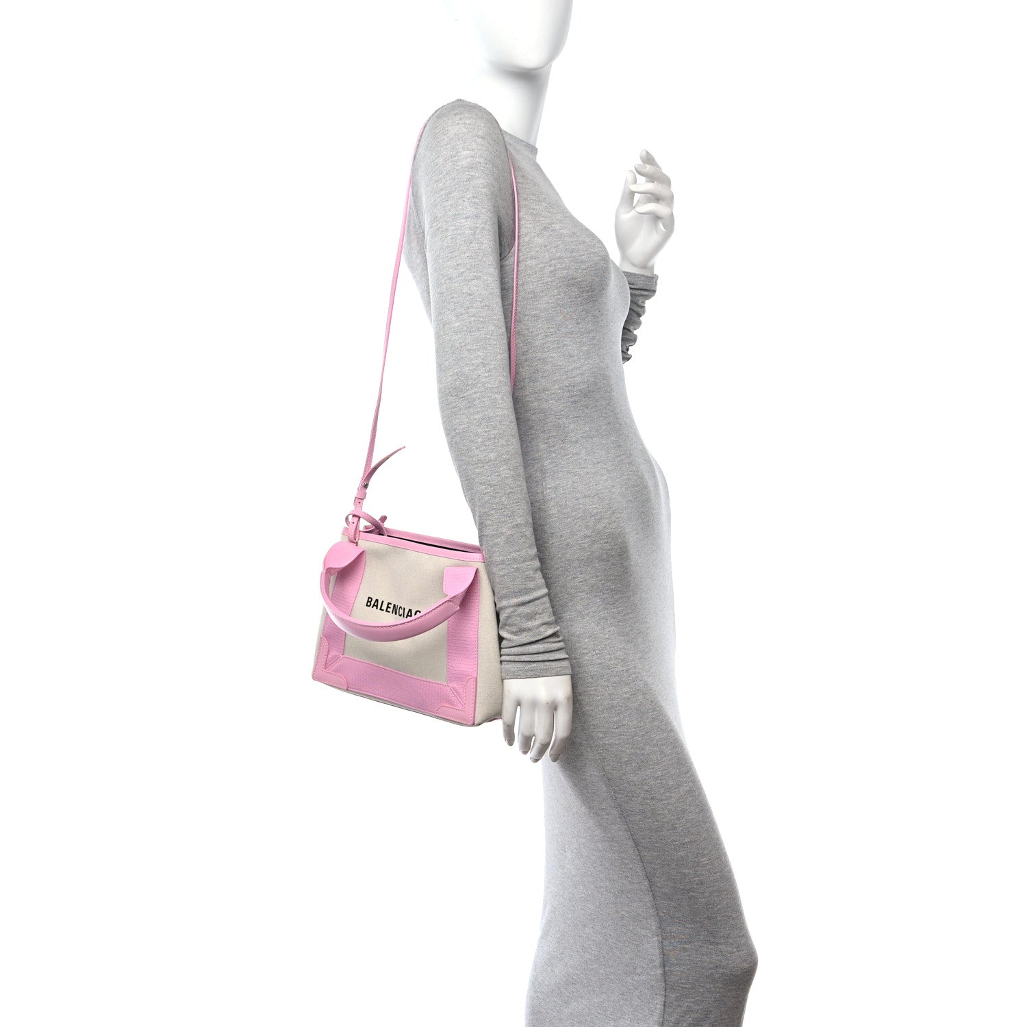 Balenciaga Cotton Canvas Satin Calfskin Navy Cabas XS Natural Pink 2 of 11
