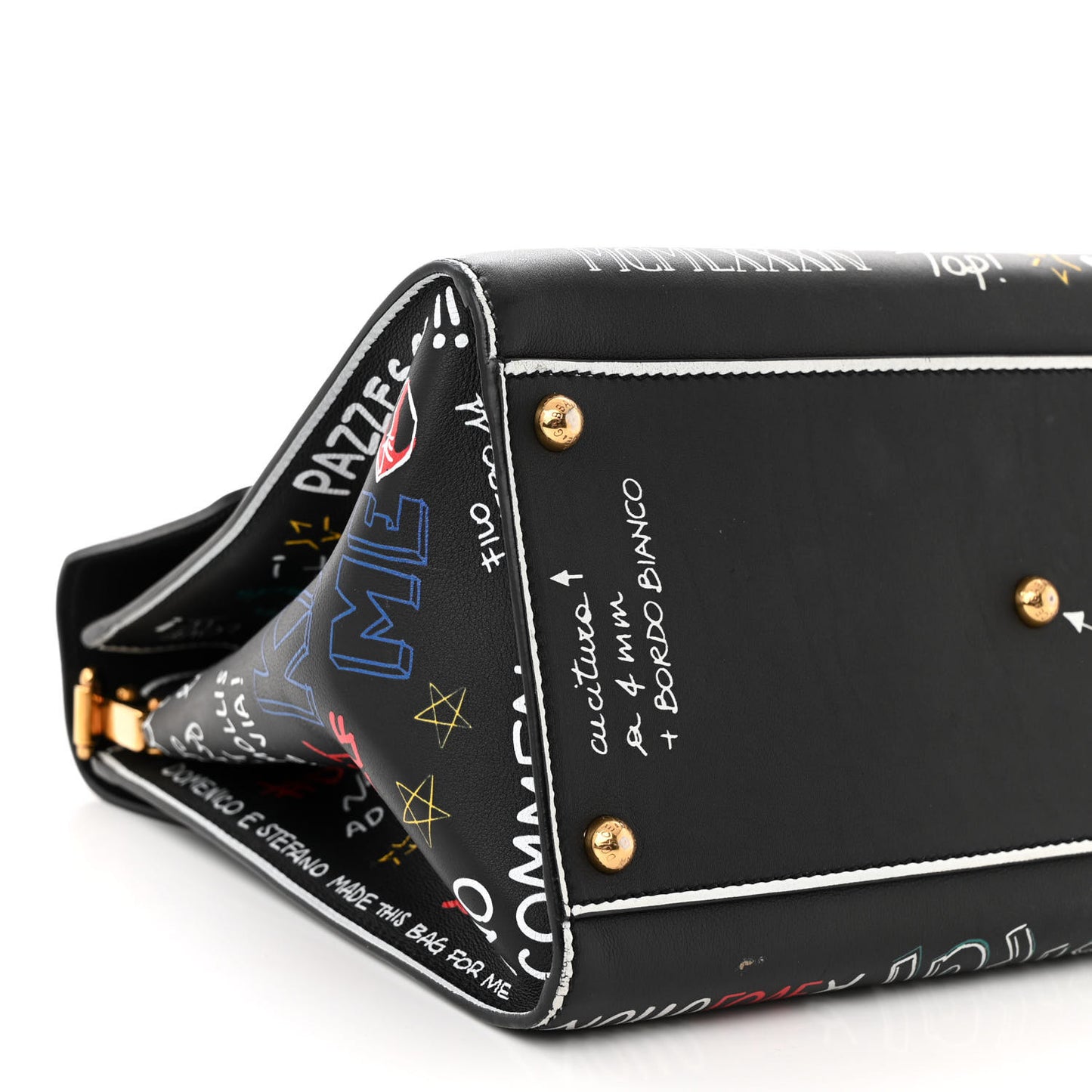 Calfskin Welcome Graffiti Printed Satchel Black