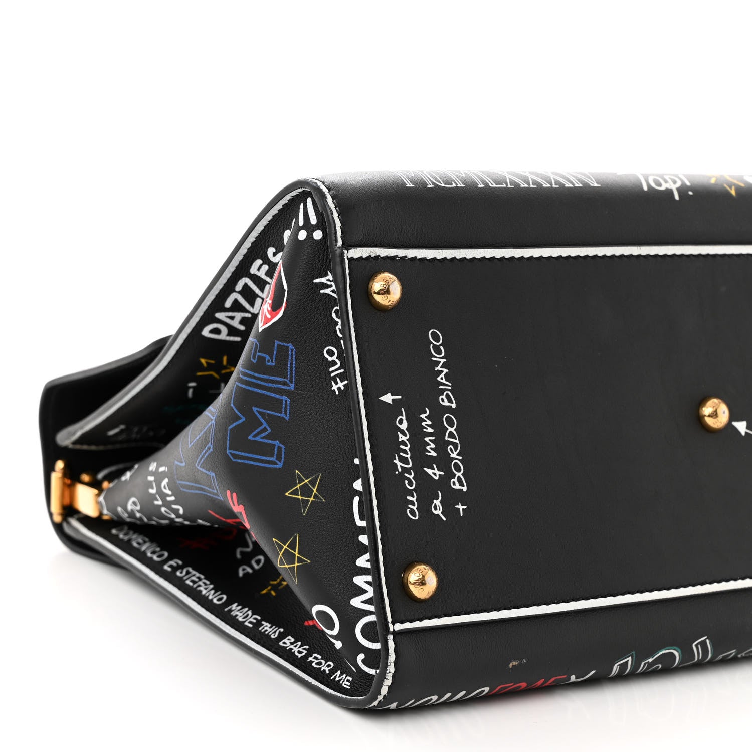 Dolce & Gabbana Calfskin Welcome Graffiti Printed Satchel Black 8 of 9