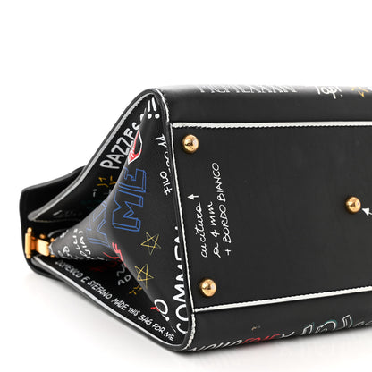 Dolce & Gabbana Calfskin Welcome Graffiti Printed Satchel Black 8 of 9
