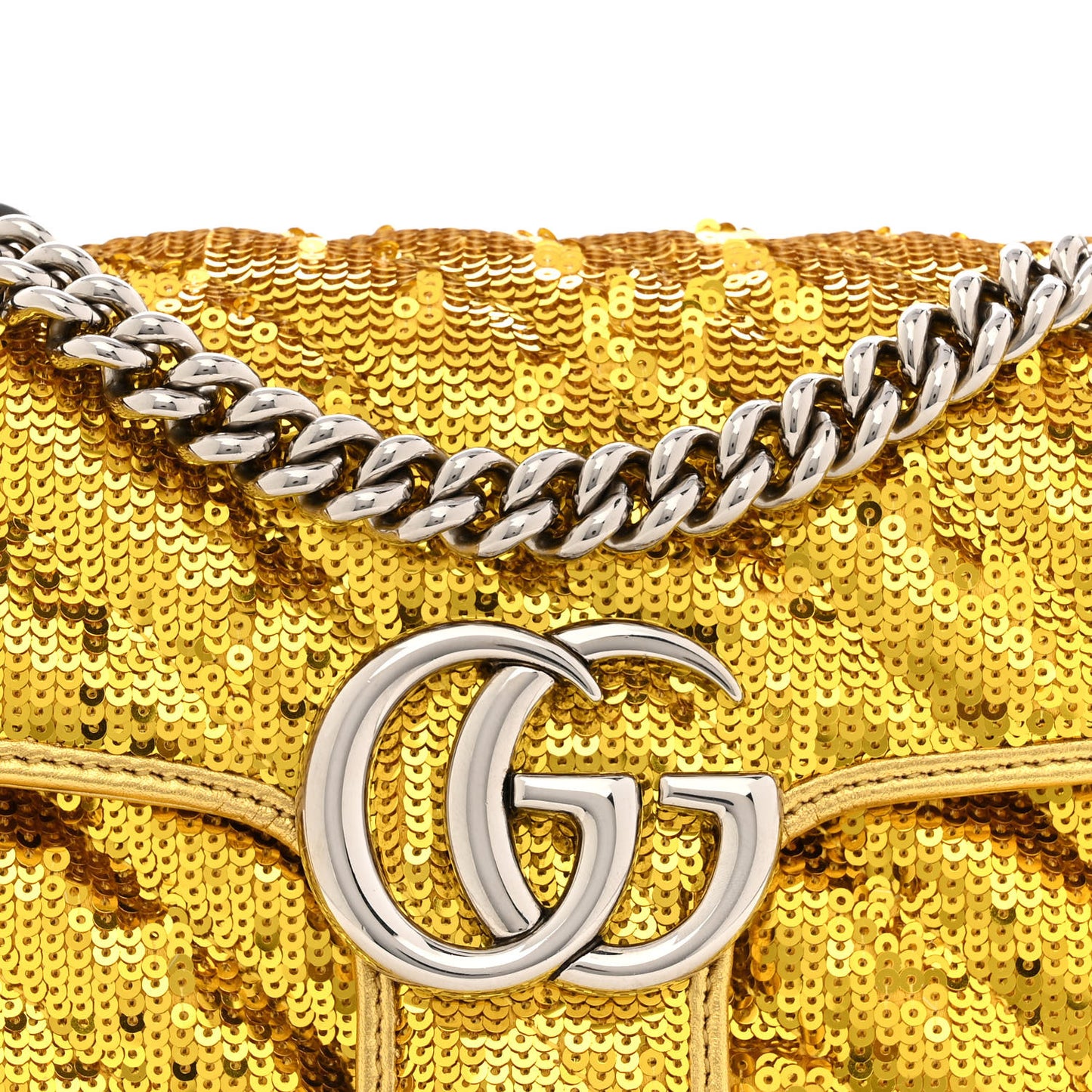 Sequin Matelasse Diagonal Mini GG Marmont Shoulder Bag Gold