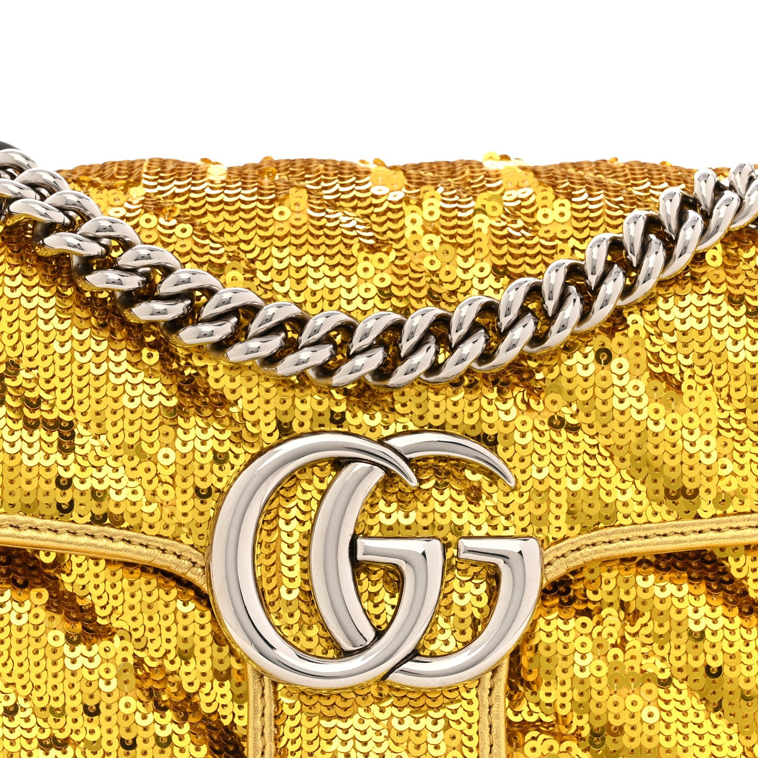 Gucci Sequin Matelasse Diagonal Mini GG Marmont Shoulder Bag Gold 8 of 13