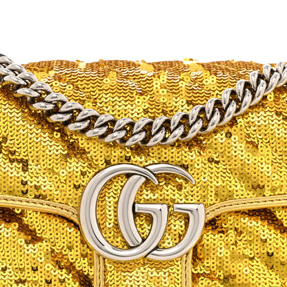 Gucci Sequin Matelasse Diagonal Mini GG Marmont Shoulder Bag Gold 8 of 13