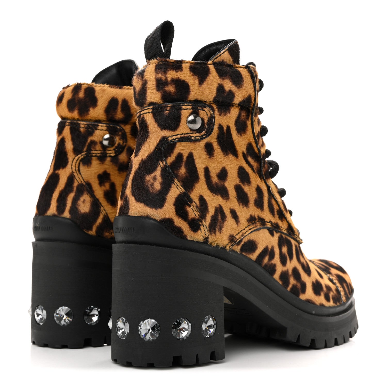 Miu Miu Cavallino Calf Hair Leopard Lace Up Boots 37.5 Miele 5 of 10
