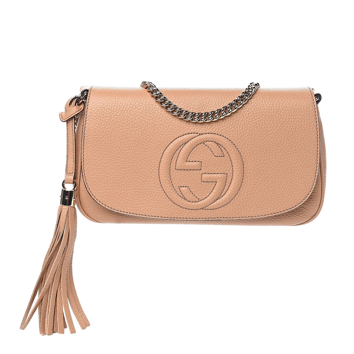 Pebbled Calfskin Medium Soho Flap Crossbody Camelia