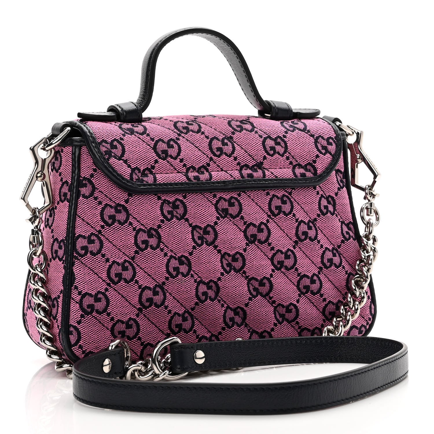 Gucci Monogram Multicolor Matelasse Diagonal Mini GG Marmont Top Handle Shoulder Bag Pink Blue 3 of 10