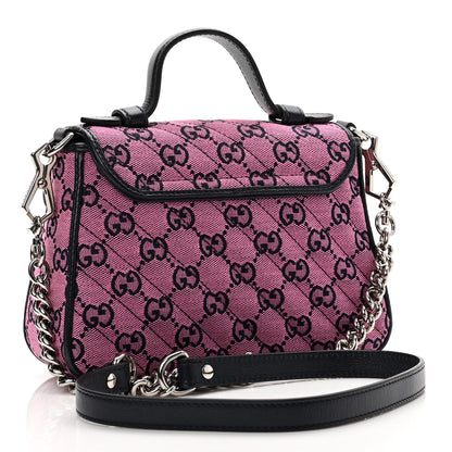 Gucci Monogram Multicolor Matelasse Diagonal Mini GG Marmont Top Handle Shoulder Bag Pink Blue 3 of 10