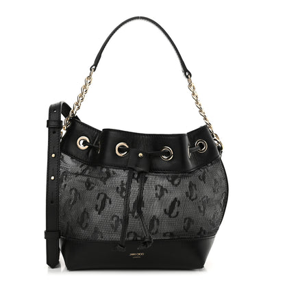 Jimmy Choo Calfskin Mesh JC Logo Juno Bucket Bag Black 1 of 10