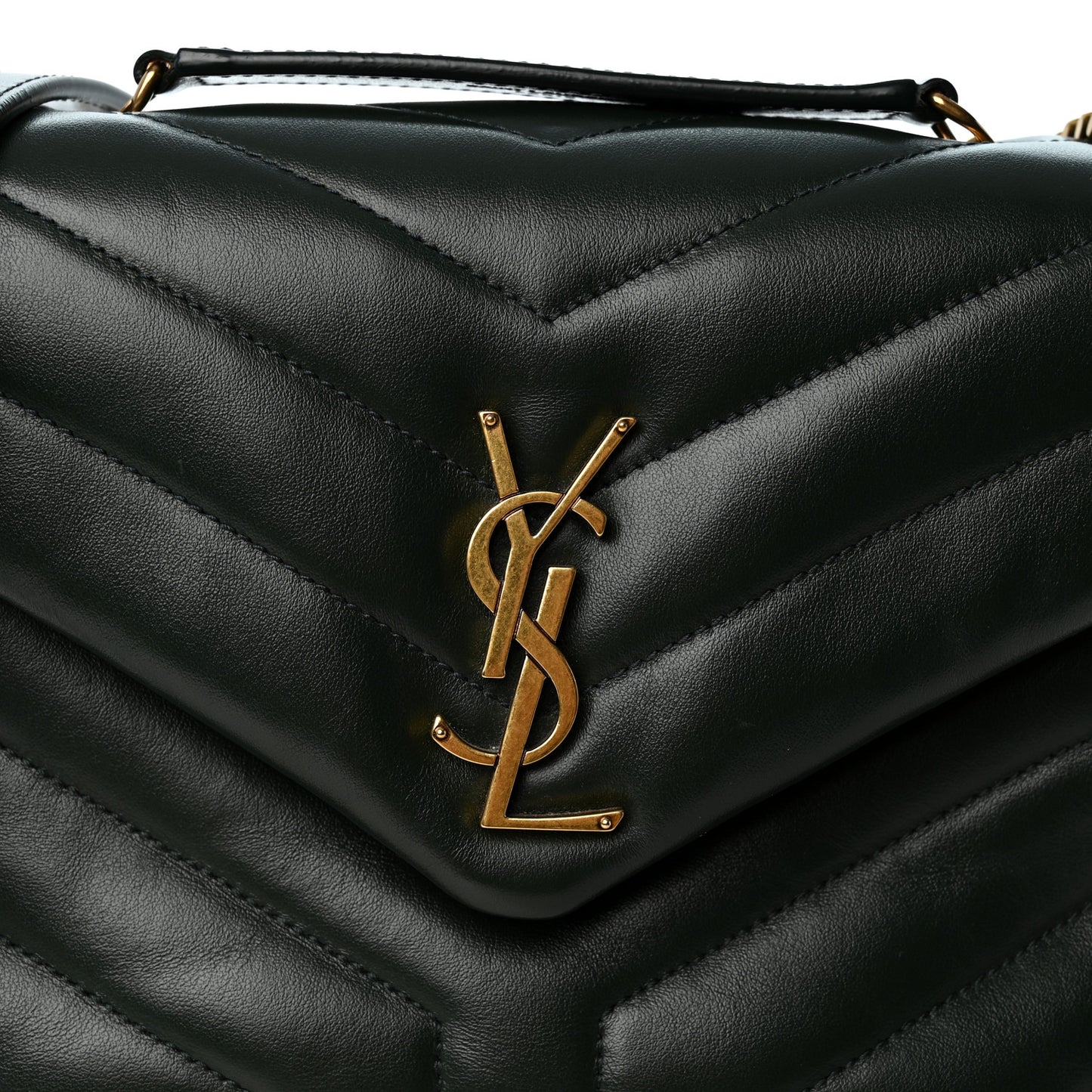 Calfskin Y Quilted Monogram Small Loulou Chain Satchel Vert Fonce