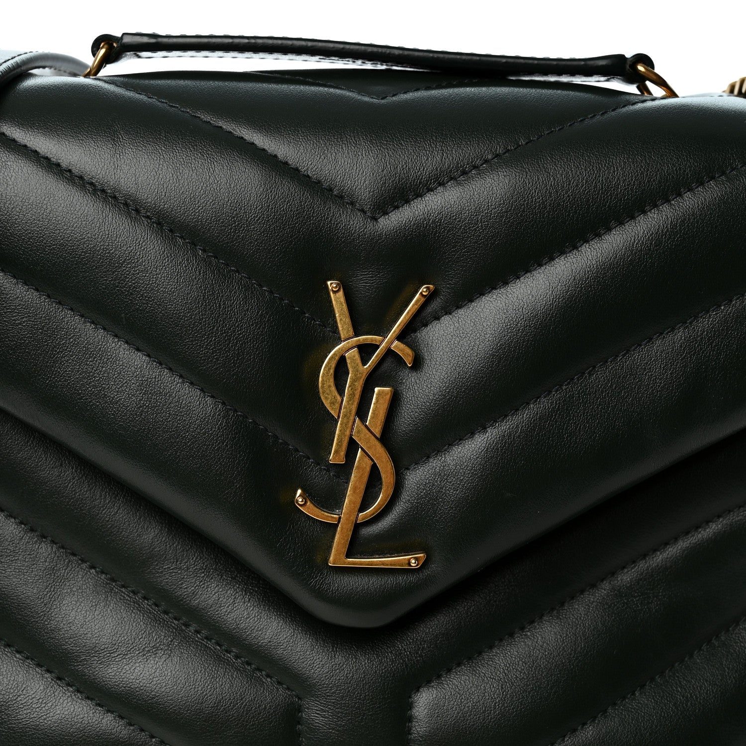 Saint Laurent Calfskin Y Quilted Monogram Small Loulou Chain Satchel Vert Fonce 8 of 10