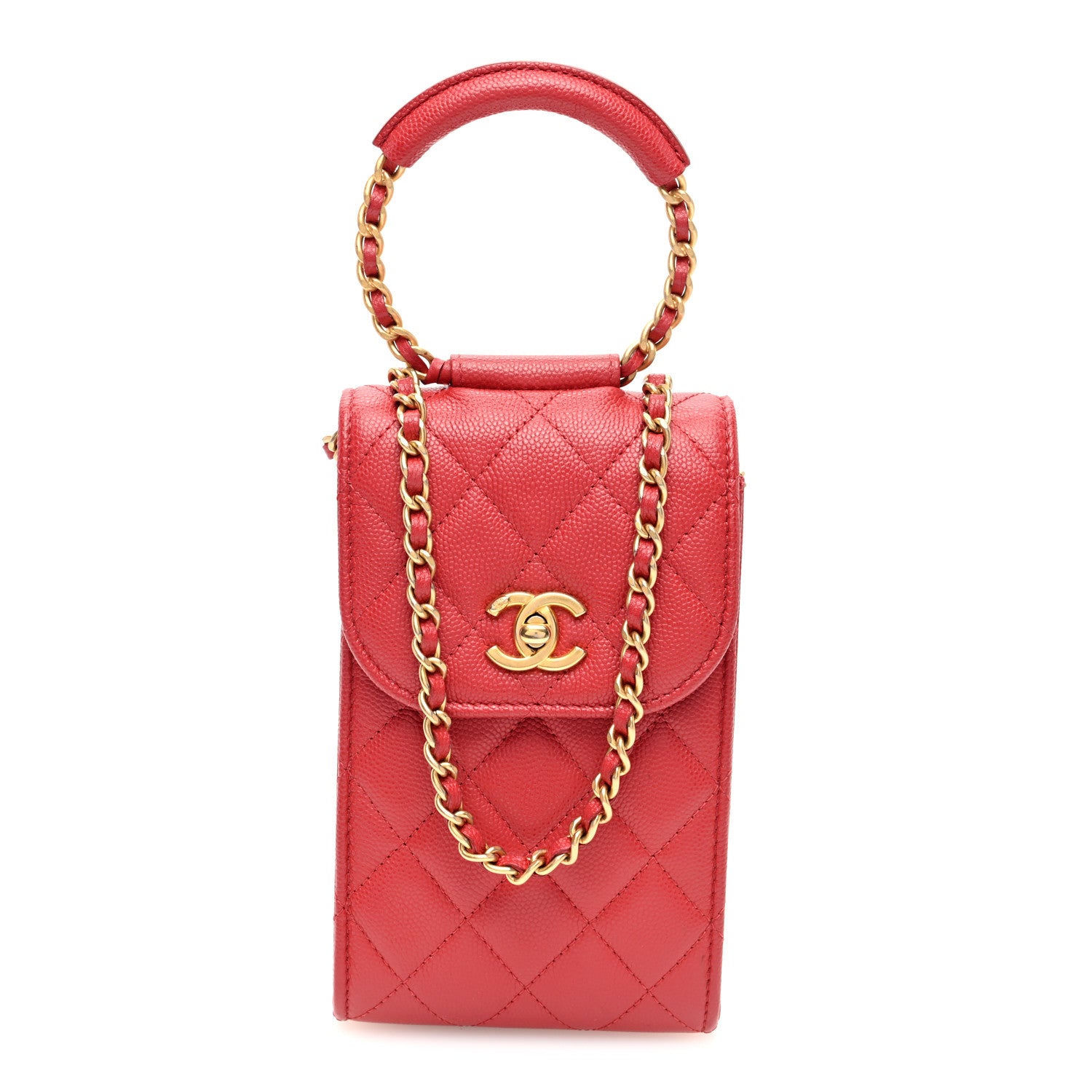 Chanel Caviar Quilted Chain Handle Round Phone Holder Red 1 of 10