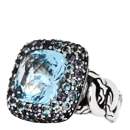 John Hardy Sterling Silver Blue Topaz Iolite Aquamarine Batu Classic Chain Ring 50 5.5 3 of 6