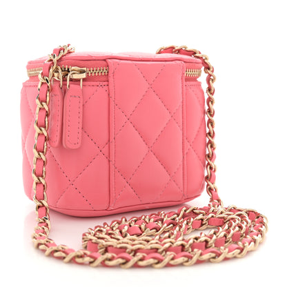 Chanel Lambskin Quilted Pearl Crush Mini Vanity Case With Chain Dark Pink 3 of 10
