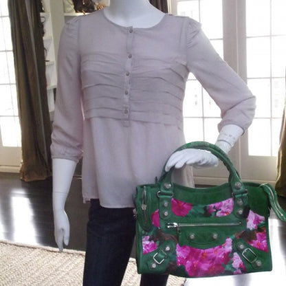 Balenciaga Agneau Canvas Floral Giant 21 Silver Hardware City Green GSH 2 of 13