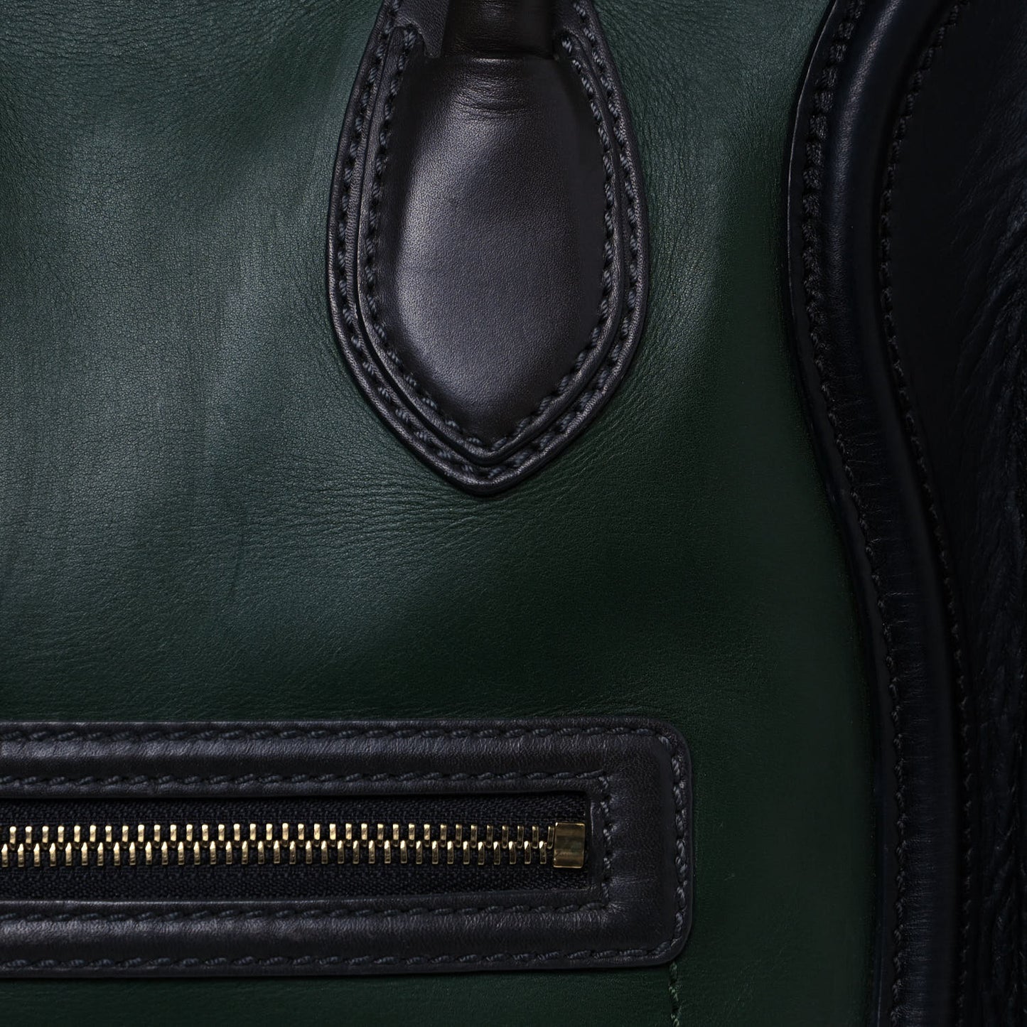 Smooth Calfskin Mini Bi-Color Luggage Forest Black