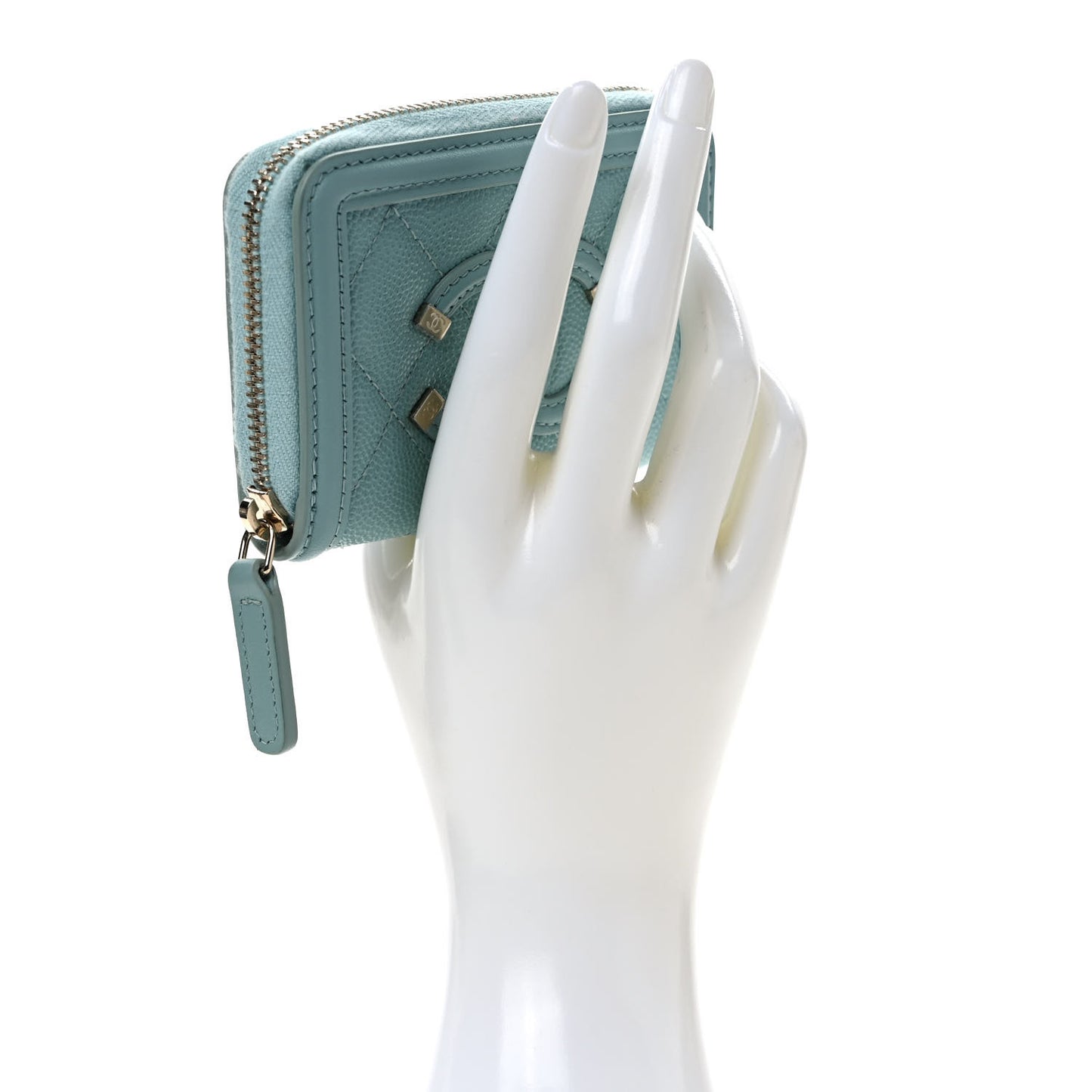 Caviar Quilted Filigree Coin Purse Light Blue