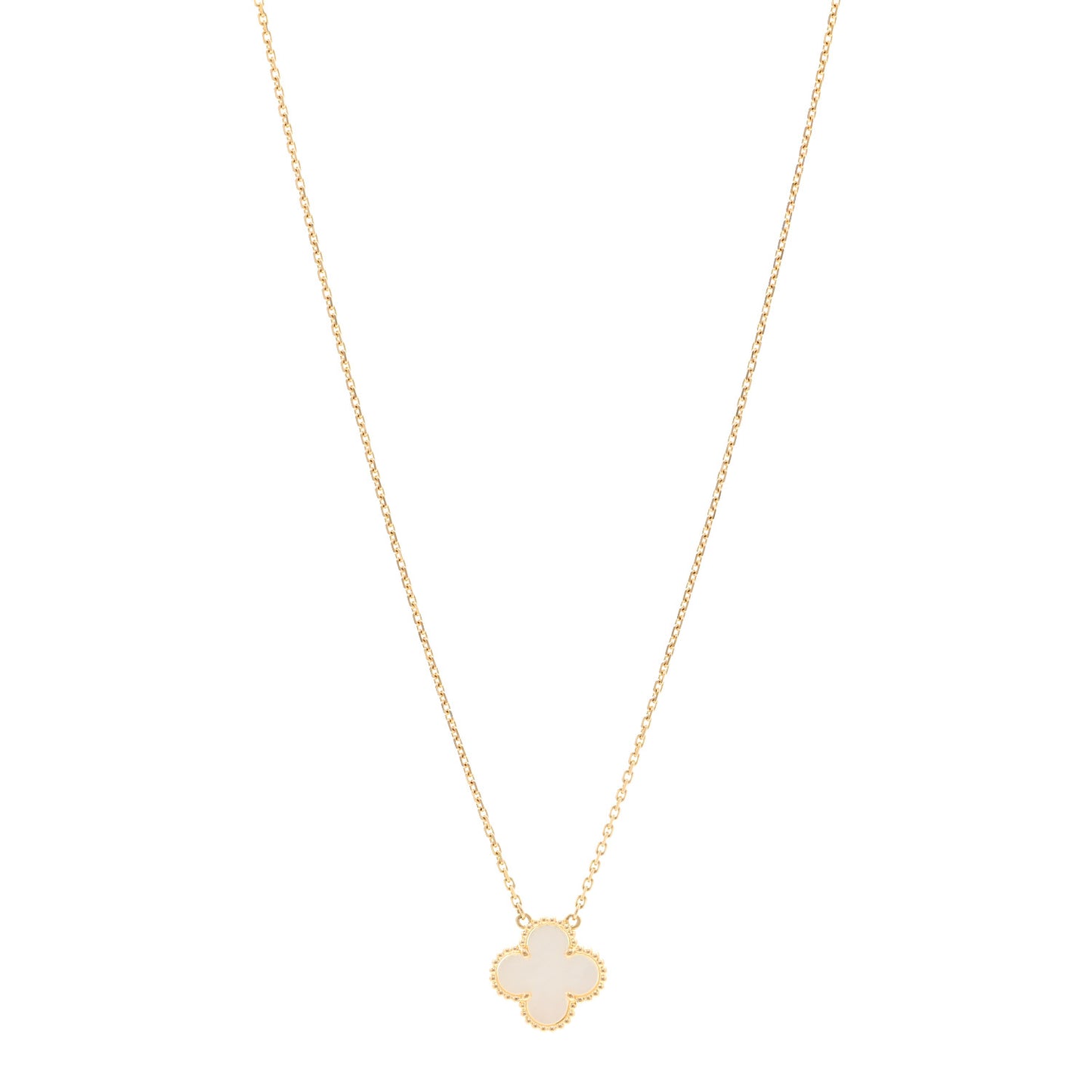 18K Yellow Gold Mother of Pearl Vintage Alhambra Pendant Necklace