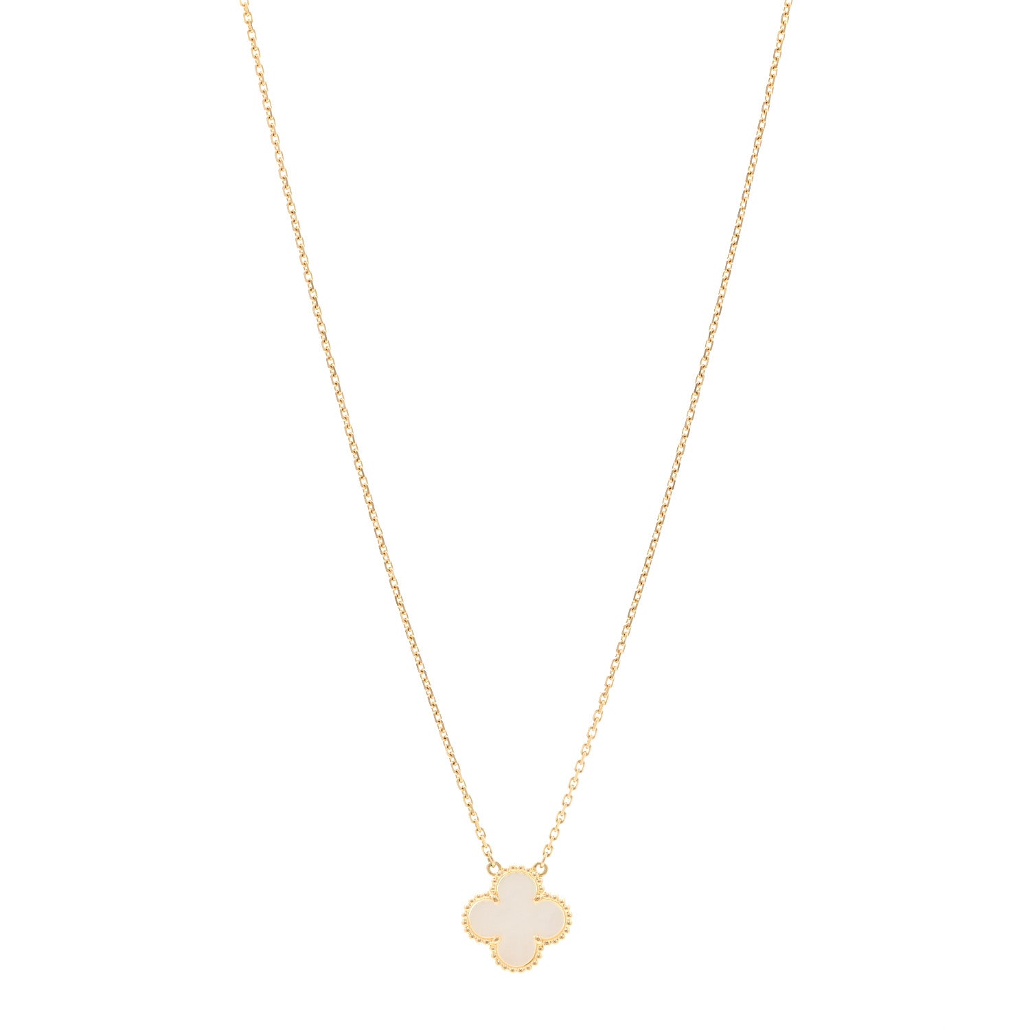 Van Cleef & Arpels 18K Yellow Gold Mother of Pearl Vintage Alhambra Pendant Necklace 1 of 5