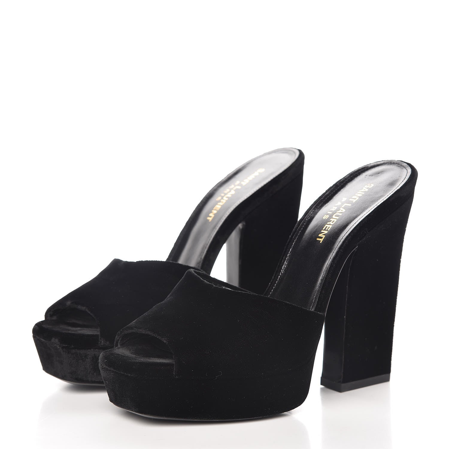 Saint Laurent Velvet Debbie Platform Slide Sandals 38 Black 3 of 13