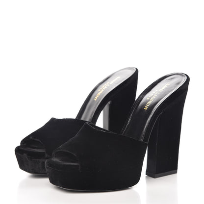 Saint Laurent Velvet Debbie Platform Slide Sandals 38 Black 3 of 13