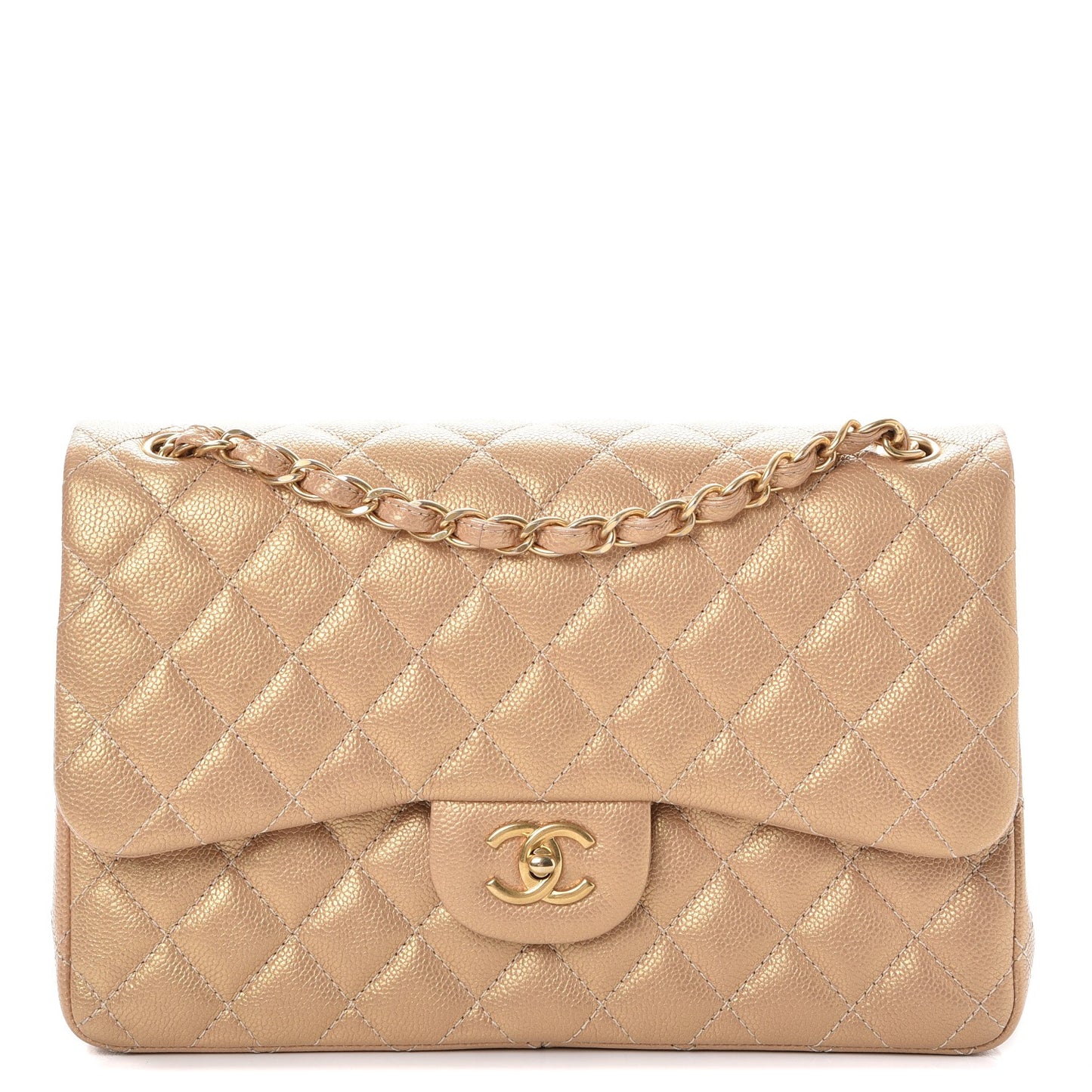 Pearly Caviar Quilted Jumbo Double Flap Gold