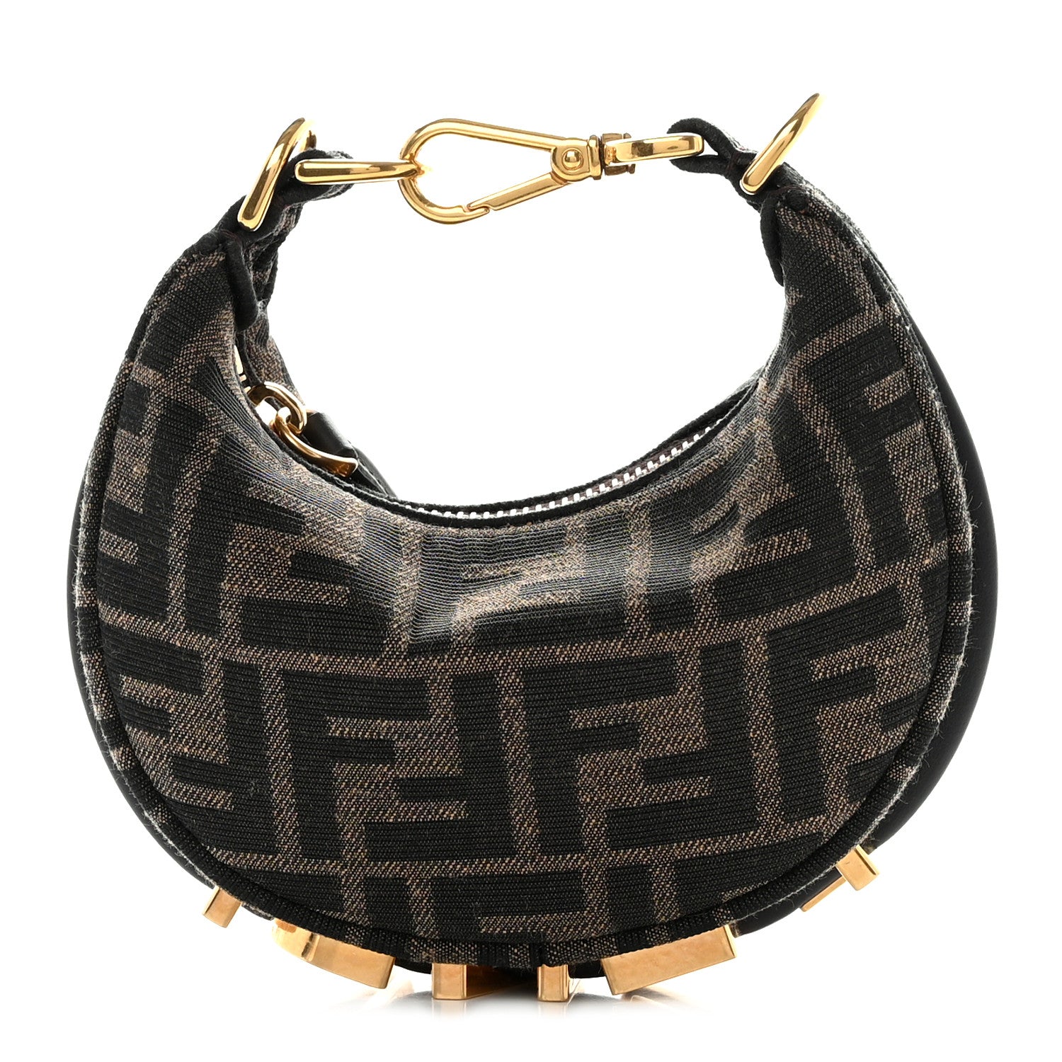 Fendi Fabric Jacquard FF 1974 Nano Fendigraphy Hobo Charm Tobacco Moro 1 of 10