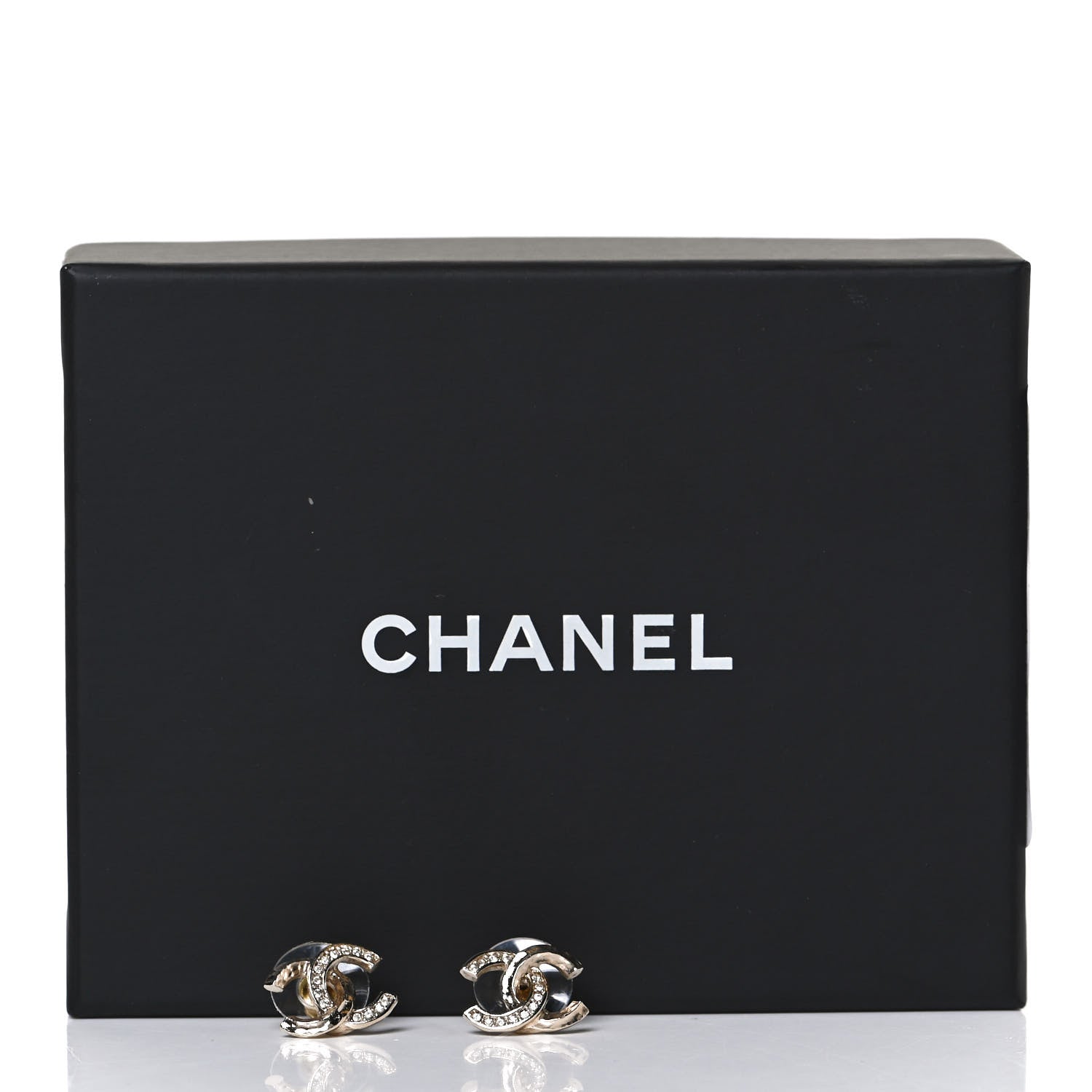 Chanel Textured Metal Crystal CC Earrings Gold 5 of 5