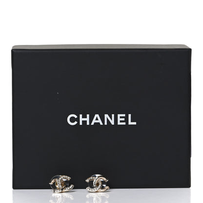 Chanel Textured Metal Crystal CC Earrings Gold 5 of 5