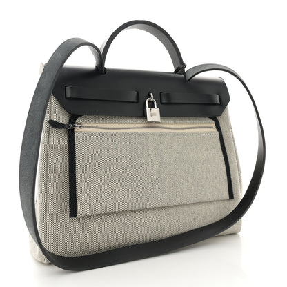 Hermes Vache Hunter Toile H Pegase Pop Herbag Zip Retourne 31 PM Bleu Indigo Ecru Black 4 of 14