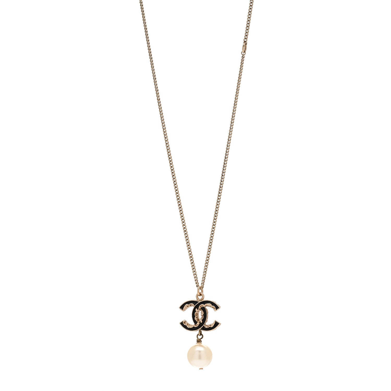 Chanel Enamel Pearl CC Baroque Drop Necklace Black Gold 1 of 6