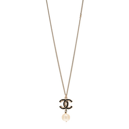 Chanel Enamel Pearl CC Baroque Drop Necklace Black Gold 1 of 6