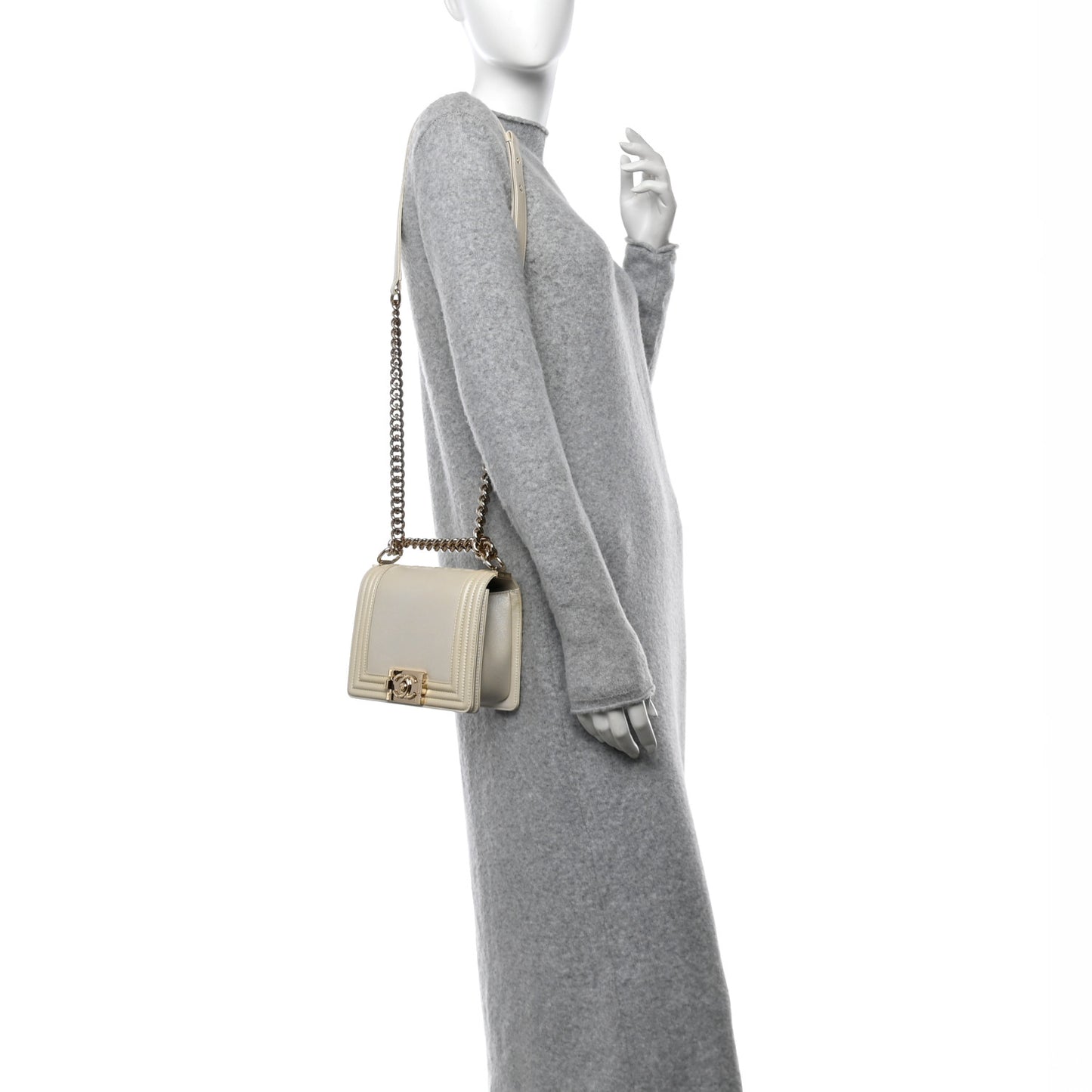 Iridescent Caviar Mini Boy Flap White