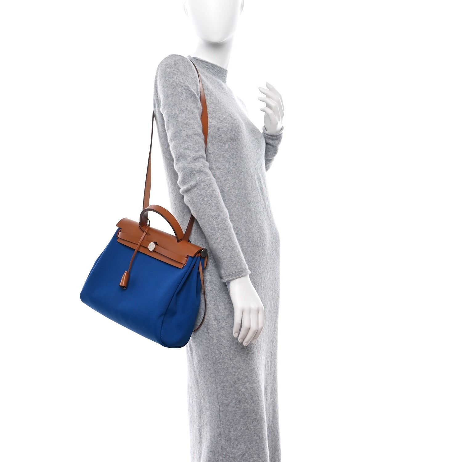Hermes Military Toile Vache Hunter Herbag Zip Retourne 31 PM Bleu France Fauve 2 of 11