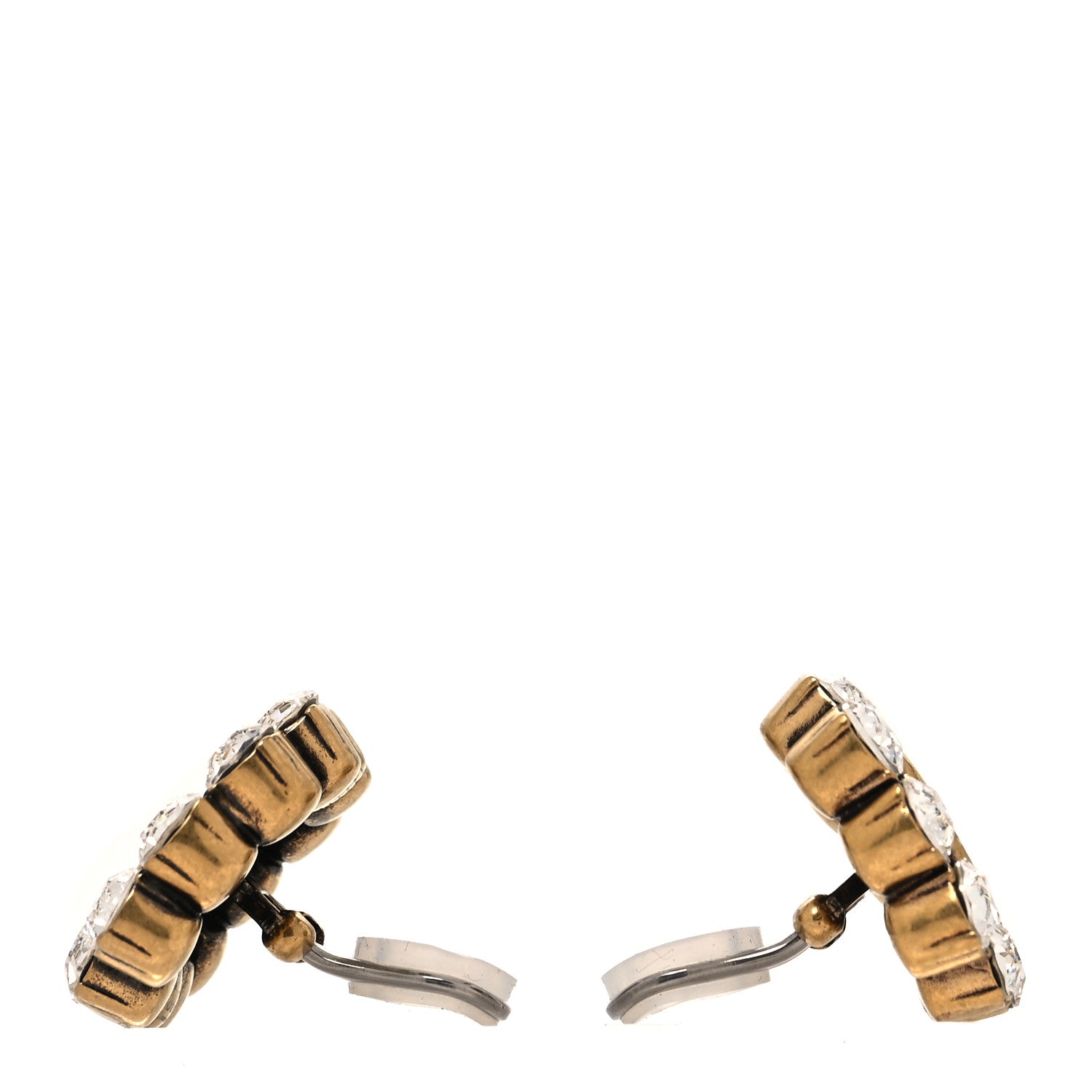Gucci Metal Crystal Double G Clip On Earrings Aged Gold 3 of 4