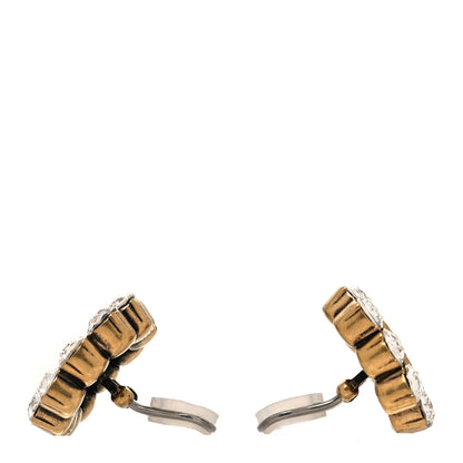 Gucci Metal Crystal Double G Clip On Earrings Aged Gold 3 of 4